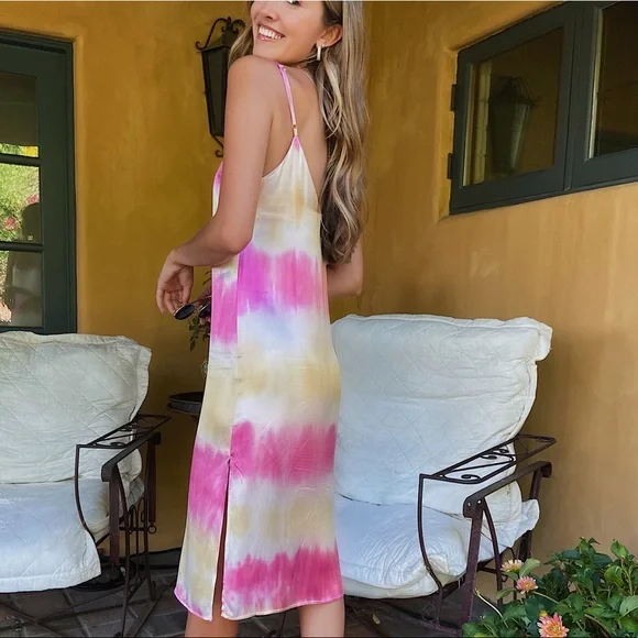 Tie Dye Satin Midi Dress